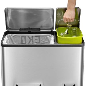 EcoCasa Thùng rác phân loại đạp chân 30+15L Inox mờ
