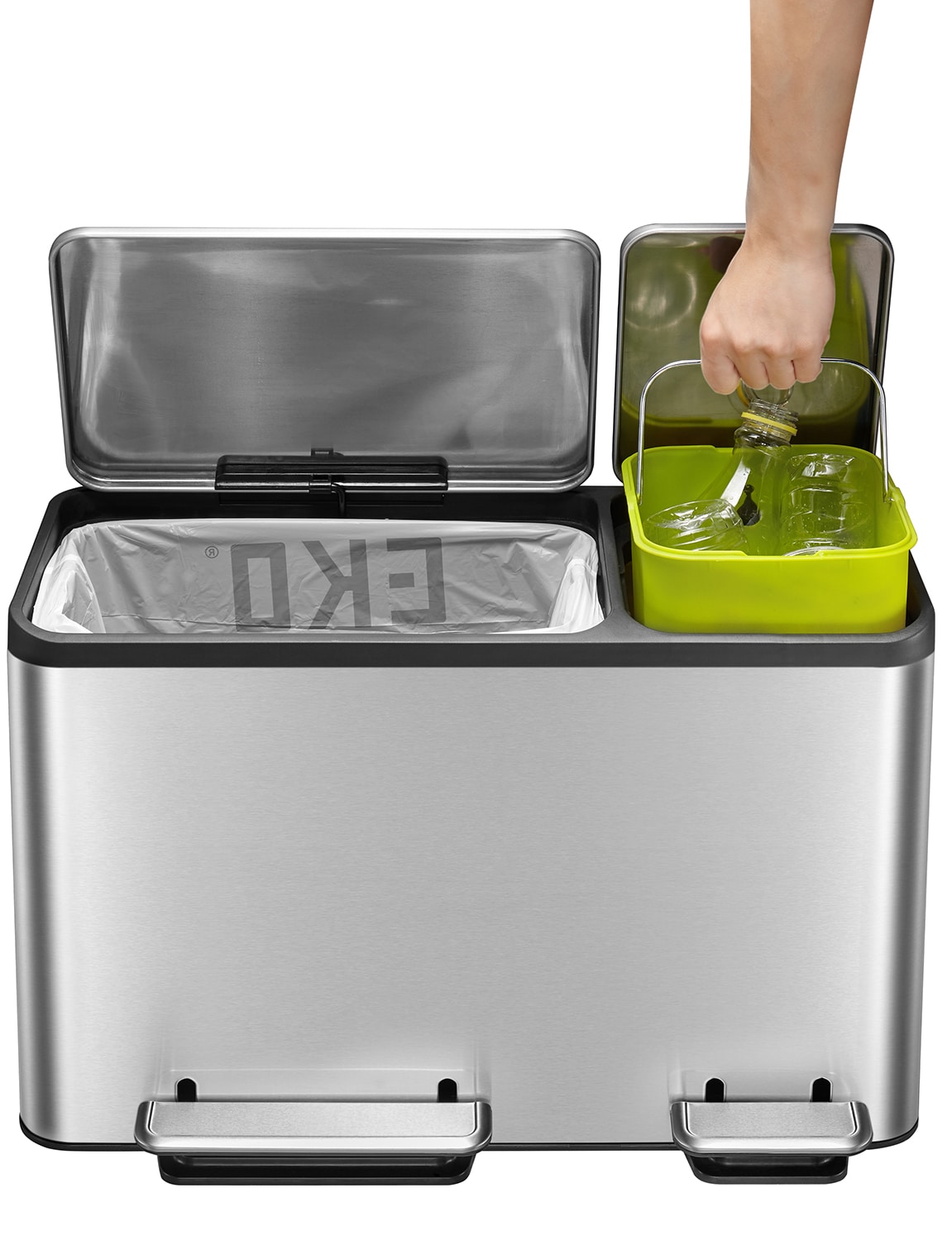 EcoCasa Thùng rác phân loại đạp chân 30+15L Inox mờ