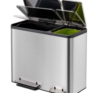 EcoCasa Thùng rác phân loại đạp chân 30+15L Inox mờ