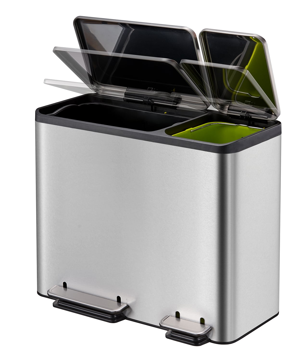 EcoCasa Thùng rác phân loại đạp chân 30+15L Inox mờ