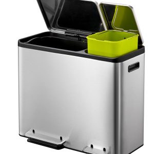 EcoCasa Thùng rác phân loại đạp chân 30+15L Inox mờ