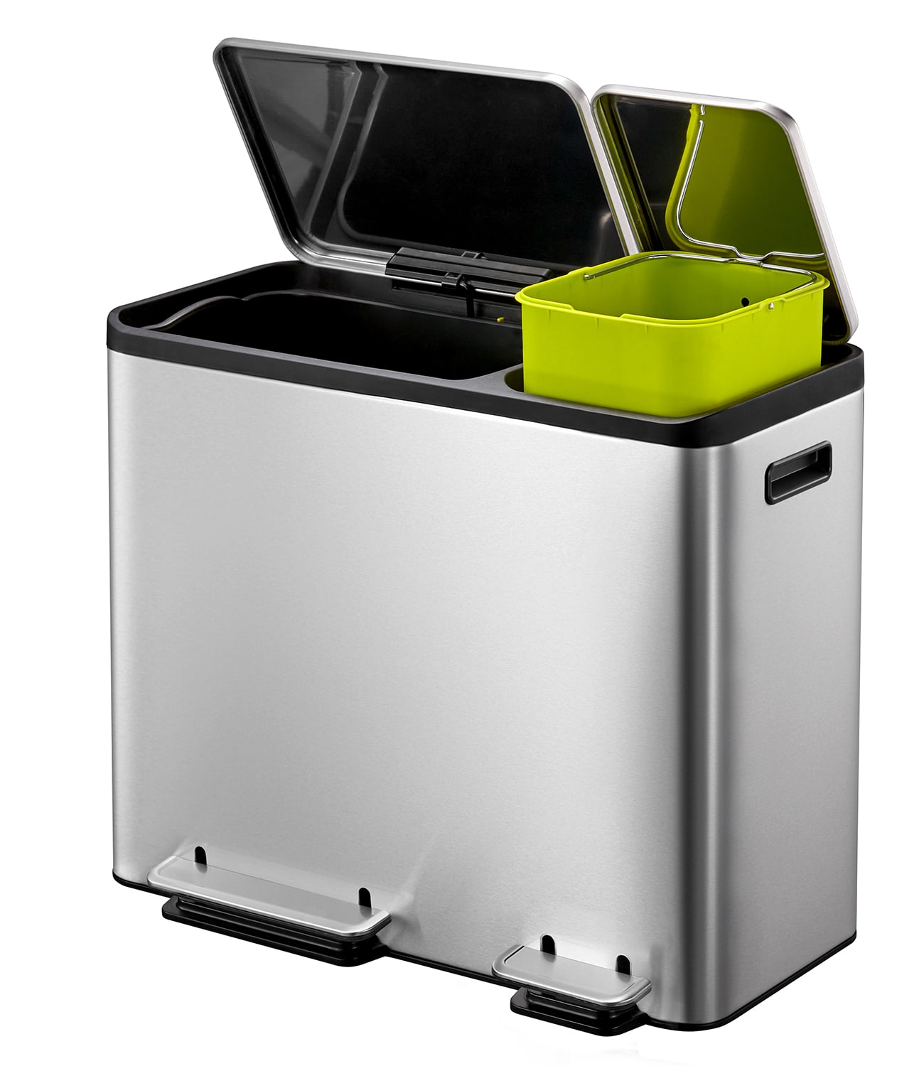 EcoCasa Thùng rác phân loại đạp chân 30+15L Inox mờ