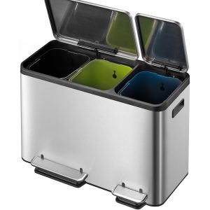 EcoCasa Thùng rác phân loại đạp chân 15+15+15L Inox mờ