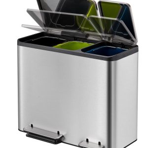 EcoCasa Thùng rác phân loại đạp chân 15+15+15L Inox mờ