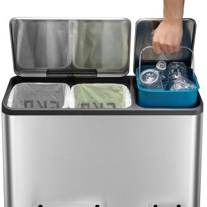 EcoCasa Thùng rác phân loại đạp chân 15+15+15L Inox mờ