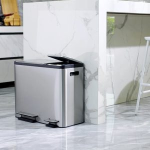 EcoCasa Thùng rác phân loại đạp chân 15+15+15L Inox mờ