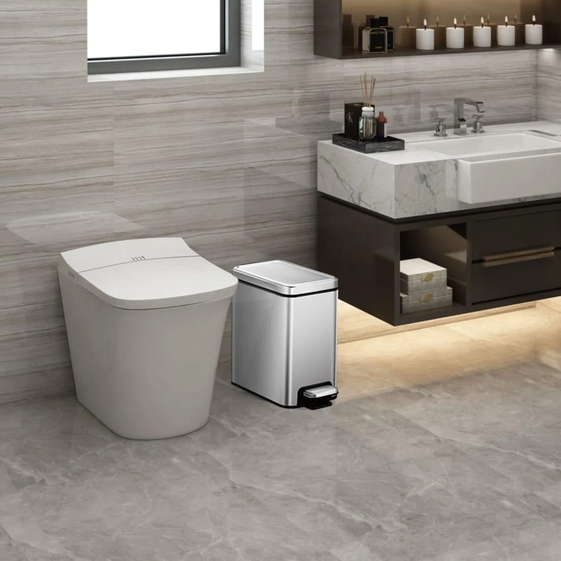 Thùng rác đạp chân EKO Stella Slim 6L – Inox mờ