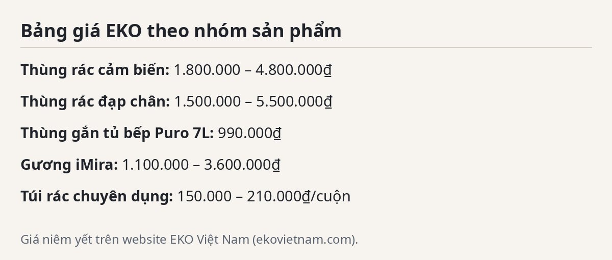 Bảng giá EKO tổng hợp theo giá niêm yết chính thức