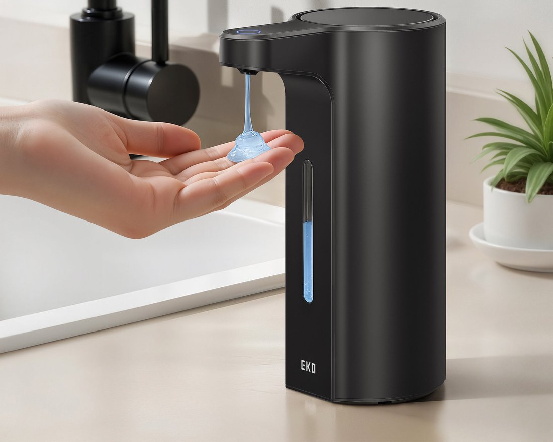 Bình xà phòng cảm biến đặt cạnh bồn rửa tay