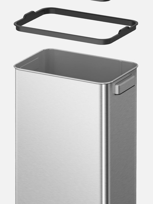 Thân thùng, vòng giữ túi và nắp thùng rác inox trong ảnh cấu tạo tách lớp