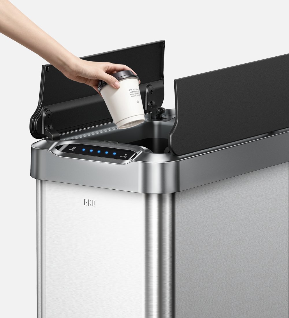 Vùng cảm biến và bảng điều khiển trên vành nắp thùng rác cảm biến EKO