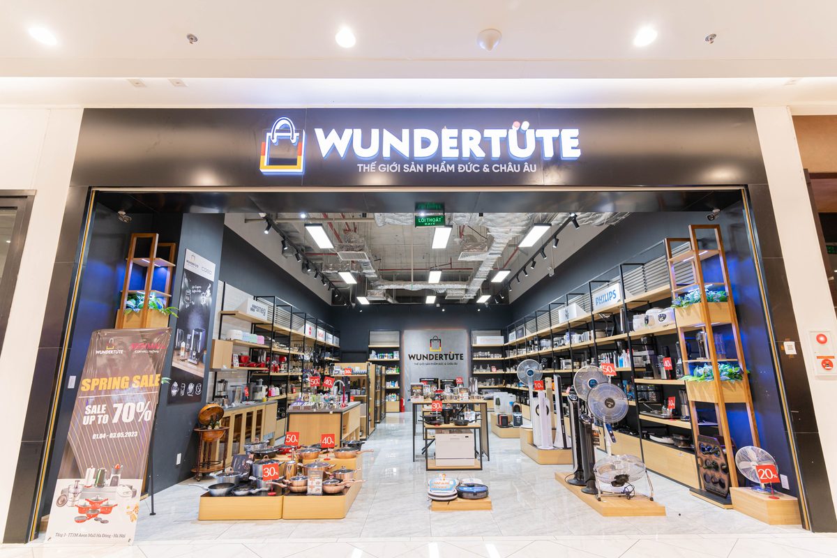 Mặt tiền showroom Wundertute tại tầng 3 Aeon Mall Hà Đông với khu trưng bày sản phẩm gia dụng châu Âu